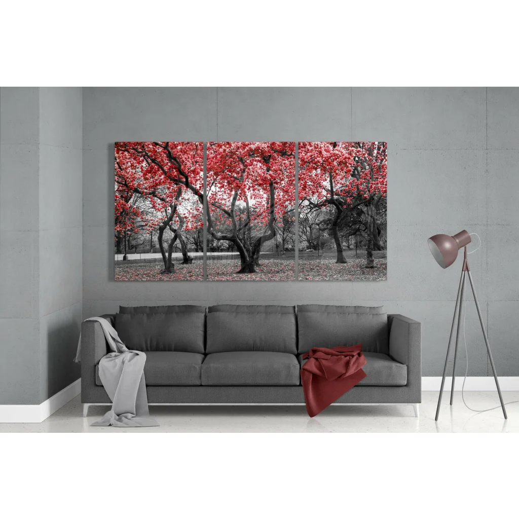 Red Blossom Triptych Canvas Wall Art with Stunning Color Pop | Modern Wall Art Decor | vintageantiquesgifts.com