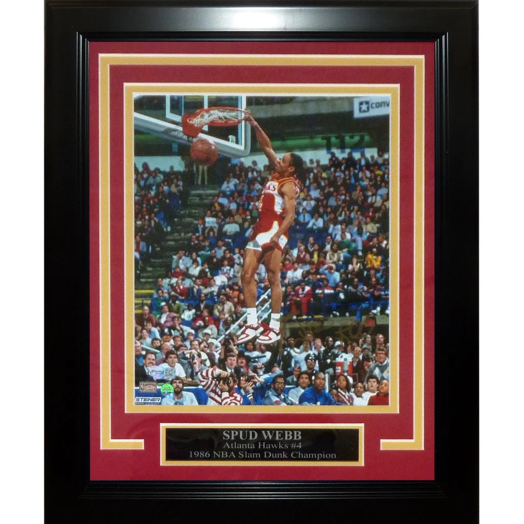Spud Webb autographed deluxe framed 8x10 photo of 1986 dunk champion in Hawks jersey