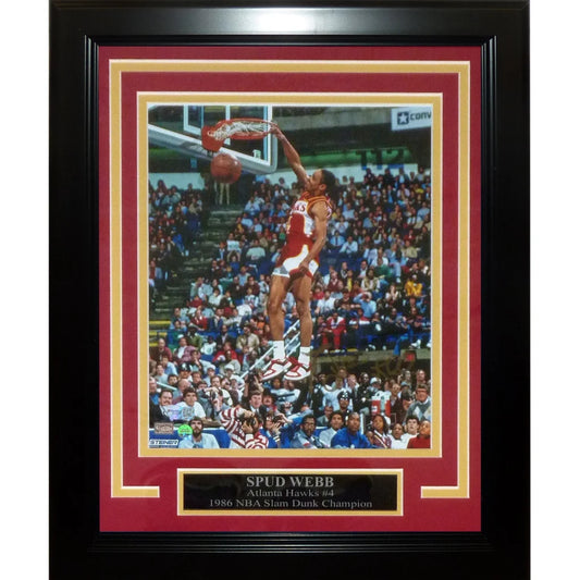 Spud Webb autographed deluxe framed 8x10 photo of 1986 dunk champion in Hawks jersey