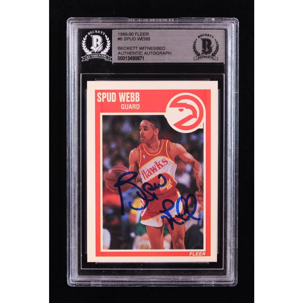 Beckett-graded Spud Webb autographed basketball card in Spud Webb Signed Card BGS Authenticated display