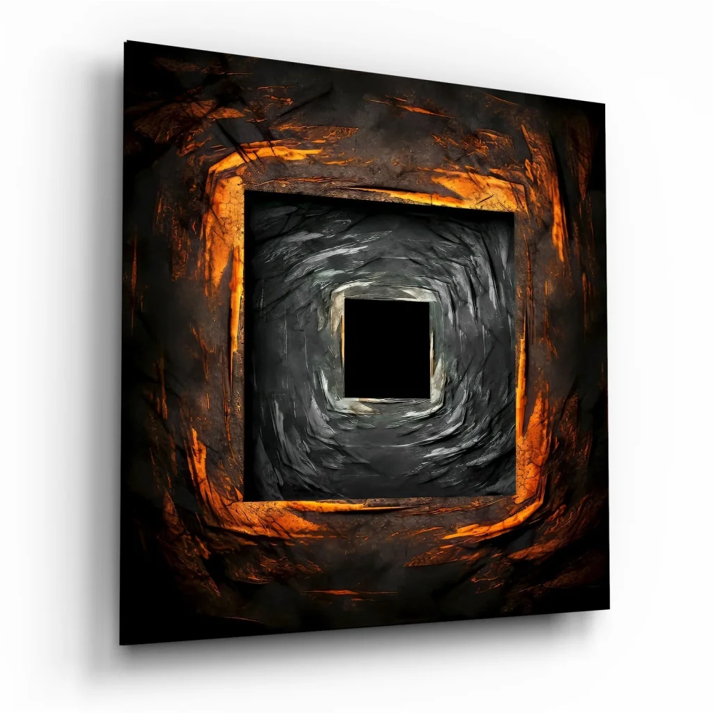 Fiery Sunset Tempered Glass Art with Swirling Orange Flames | Insigneart USA | vintageantiquesgifts.com