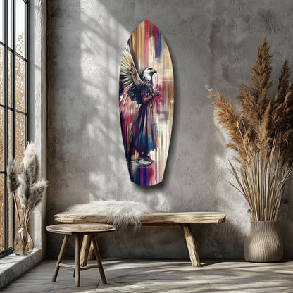 Surfboard Magenta Drip Paint American Eagle Glass Wall Art