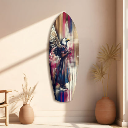 Surfboard Magenta Drip Paint American Eagle Glass Wall Art