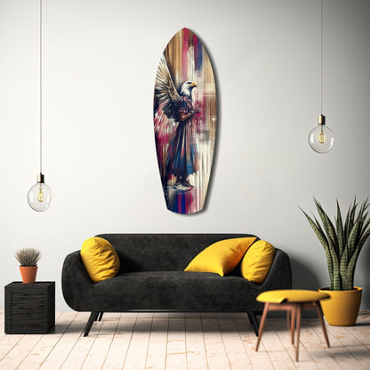 Surfboard Magenta Drip Paint American Eagle Glass Wall Art