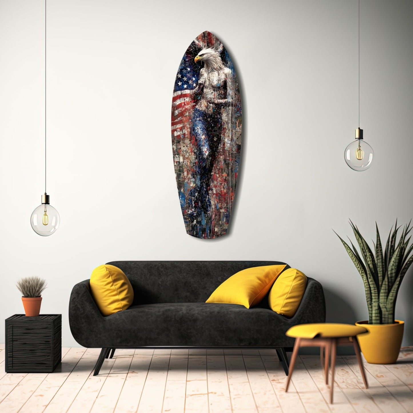 American Eagle Surfboard Glass Wall Art