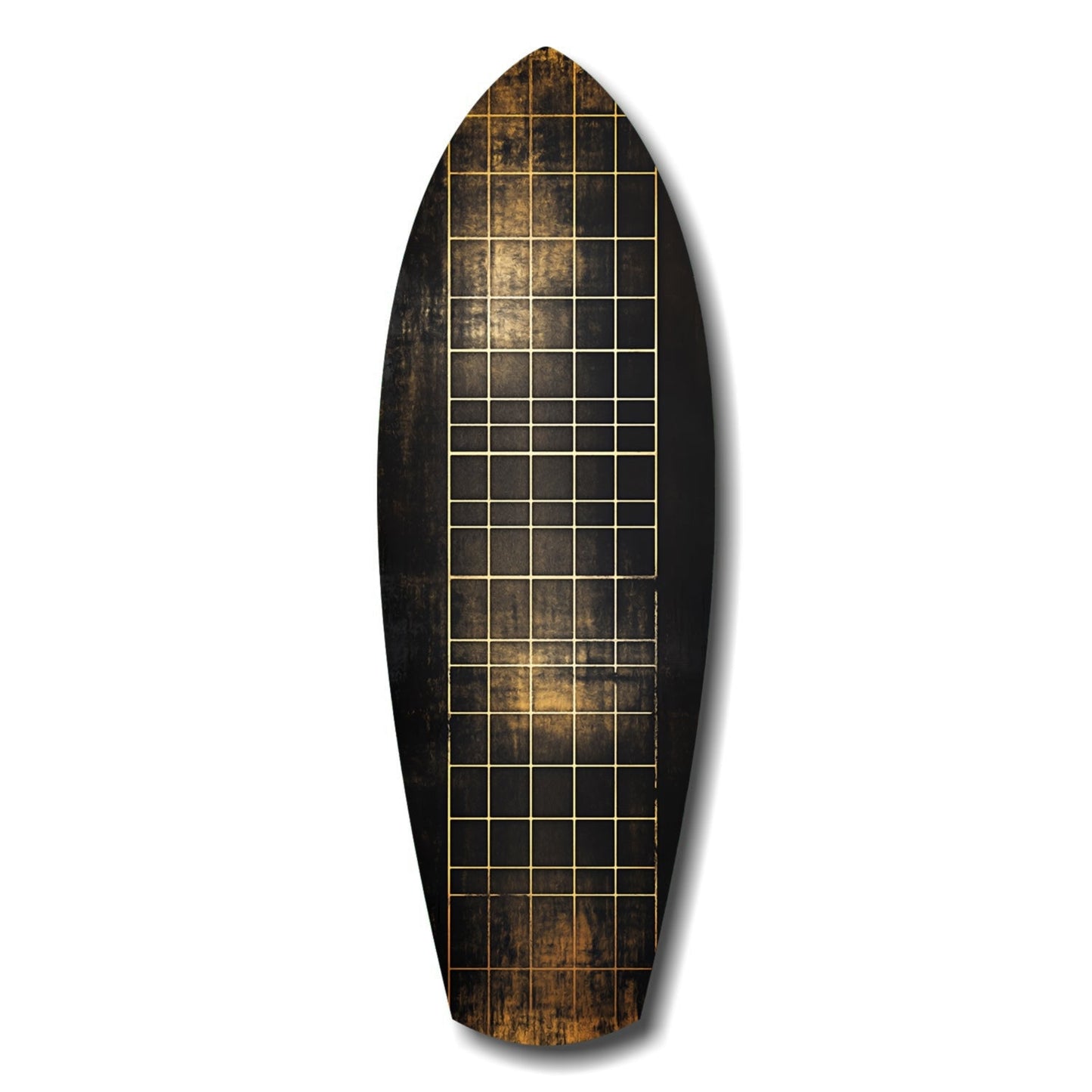 Yellow Line Grid Weathered Surfboard Glass Wall Art