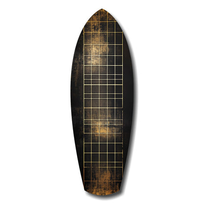 Yellow Line Grid Weathered Surfboard Glass Wall Art