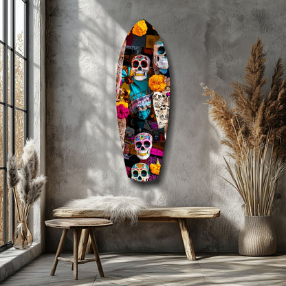 Sugar Skulls and Marigold Market Glass Wall Art