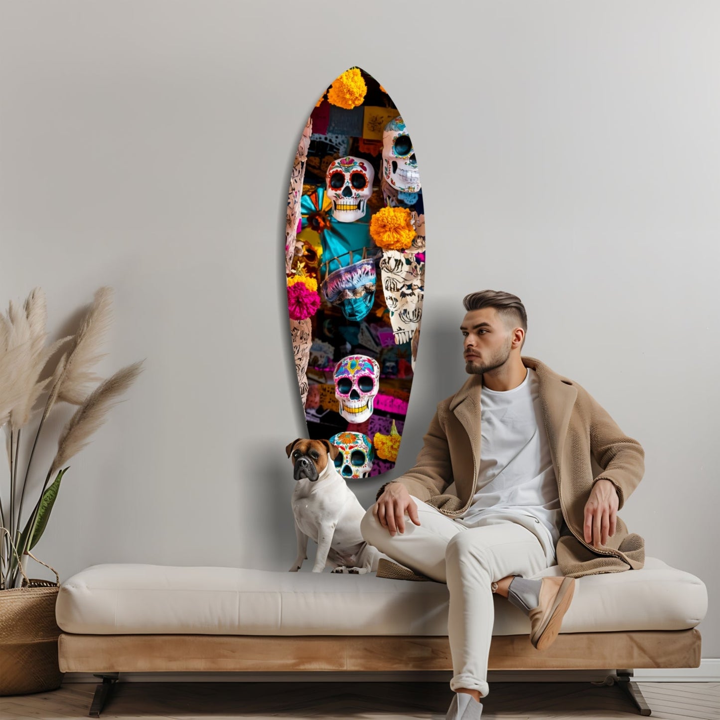 Sugar Skulls and Marigold Market Glass Wall Art