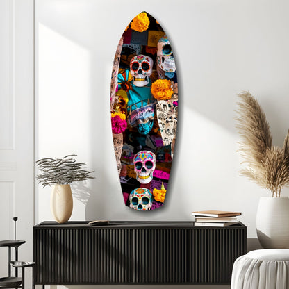 Sugar Skulls and Marigold Market Glass Wall Art