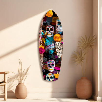 Sugar Skulls and Marigold Market Glass Wall Art