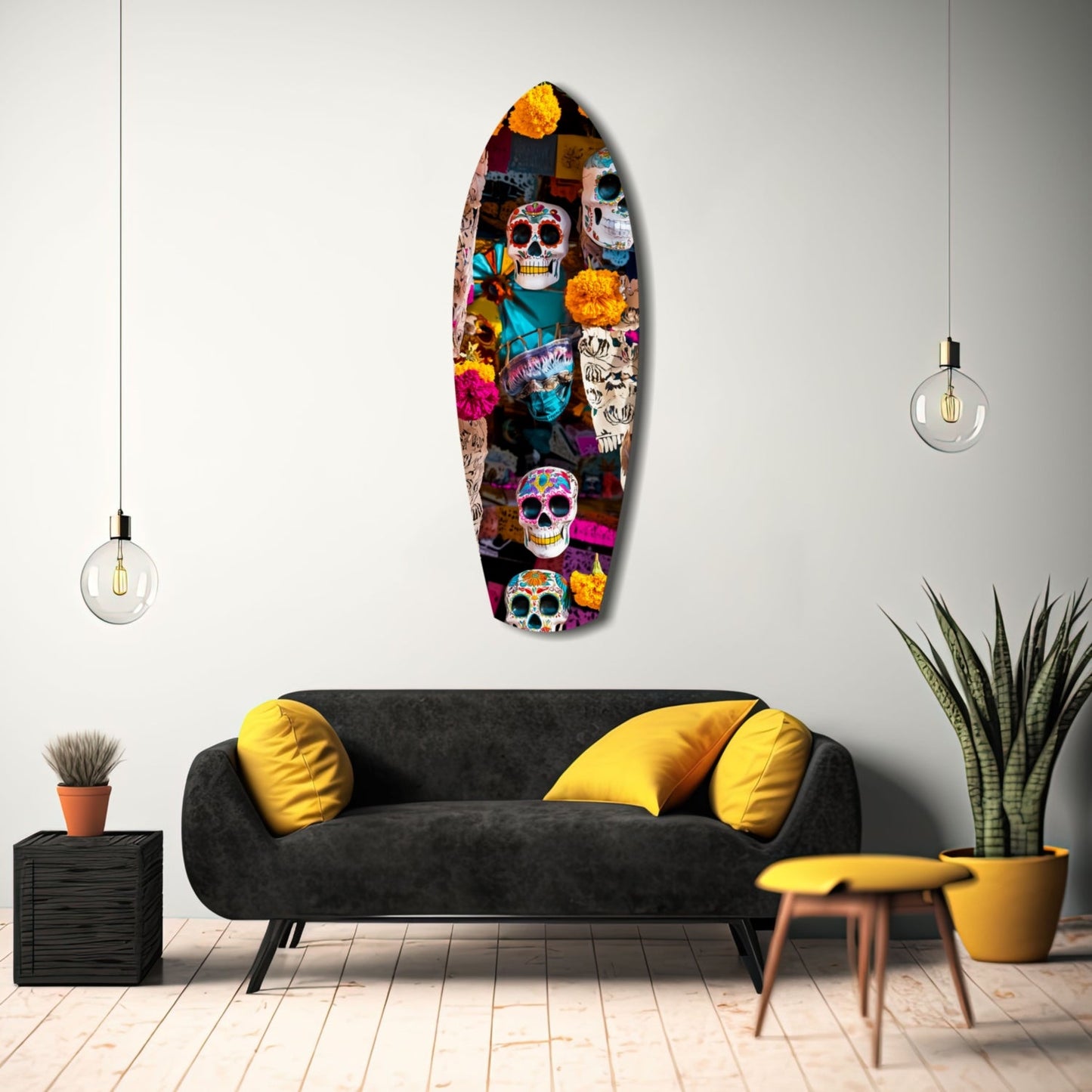 Sugar Skulls and Marigold Market Glass Wall Art