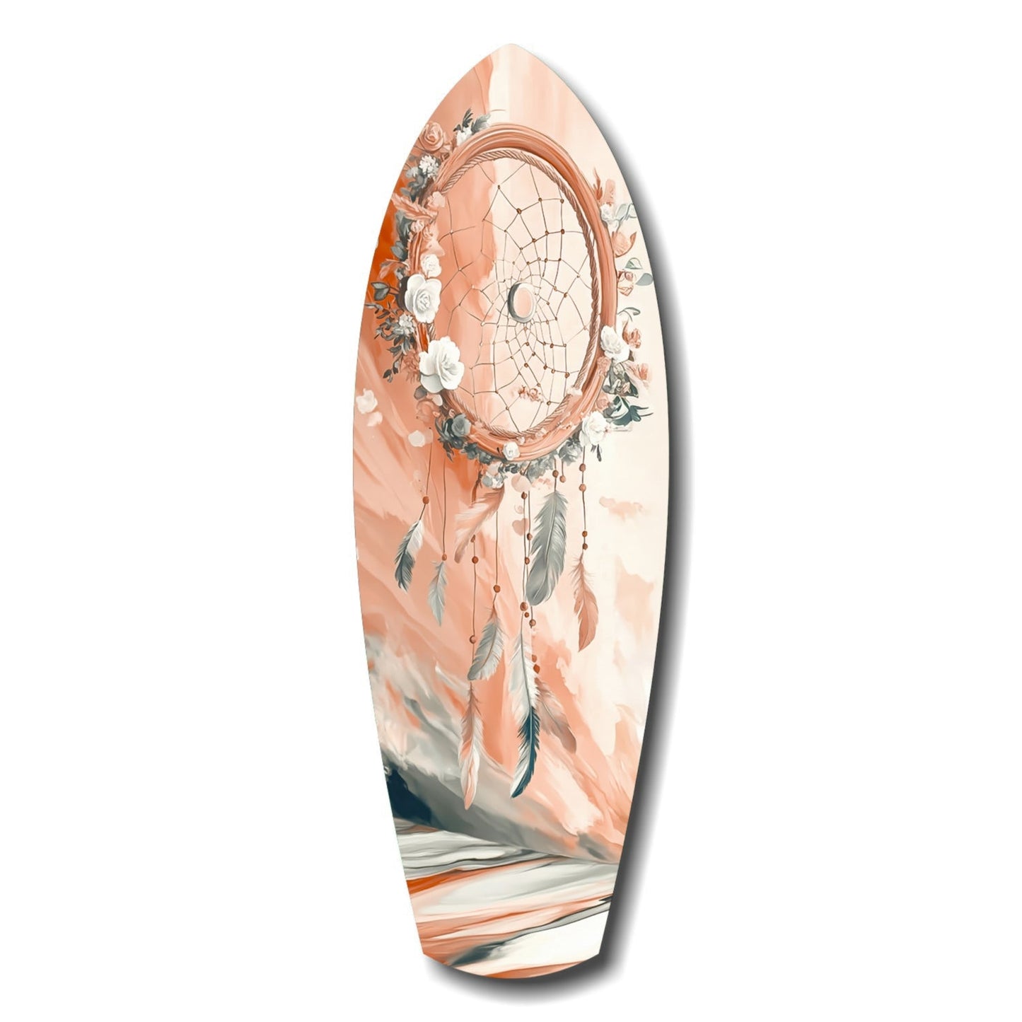 Peach Rose Dreamcatcher Surfboard Glass Wall Art