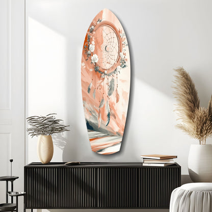 Peach Rose Dreamcatcher Surfboard Glass Wall Art