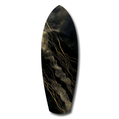 Surfboard Shaped Diagonal Streak Golden Waves Glass Wall Art