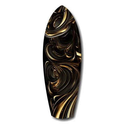 Black and gold swirled glass wall art in teardrop shape, displayed against white background with shadow.