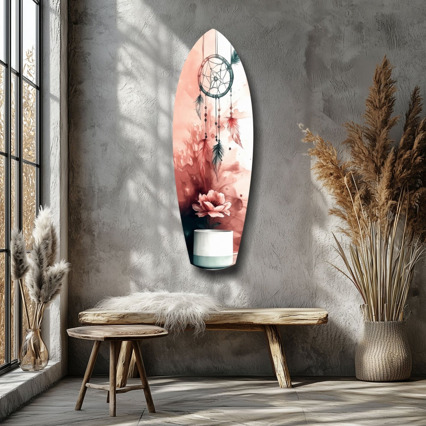Blush Dreamcatcher Bloom Surfboard Glass Wall Art