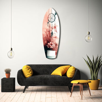 Blush Dreamcatcher Bloom Surfboard Glass Wall Art