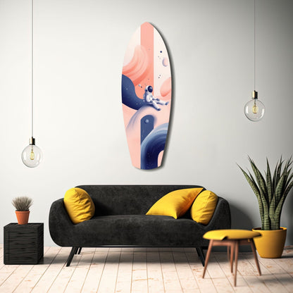 Creamy Dreams glass wall art displayed above black sofa with yellow pillows in modern living room setting.