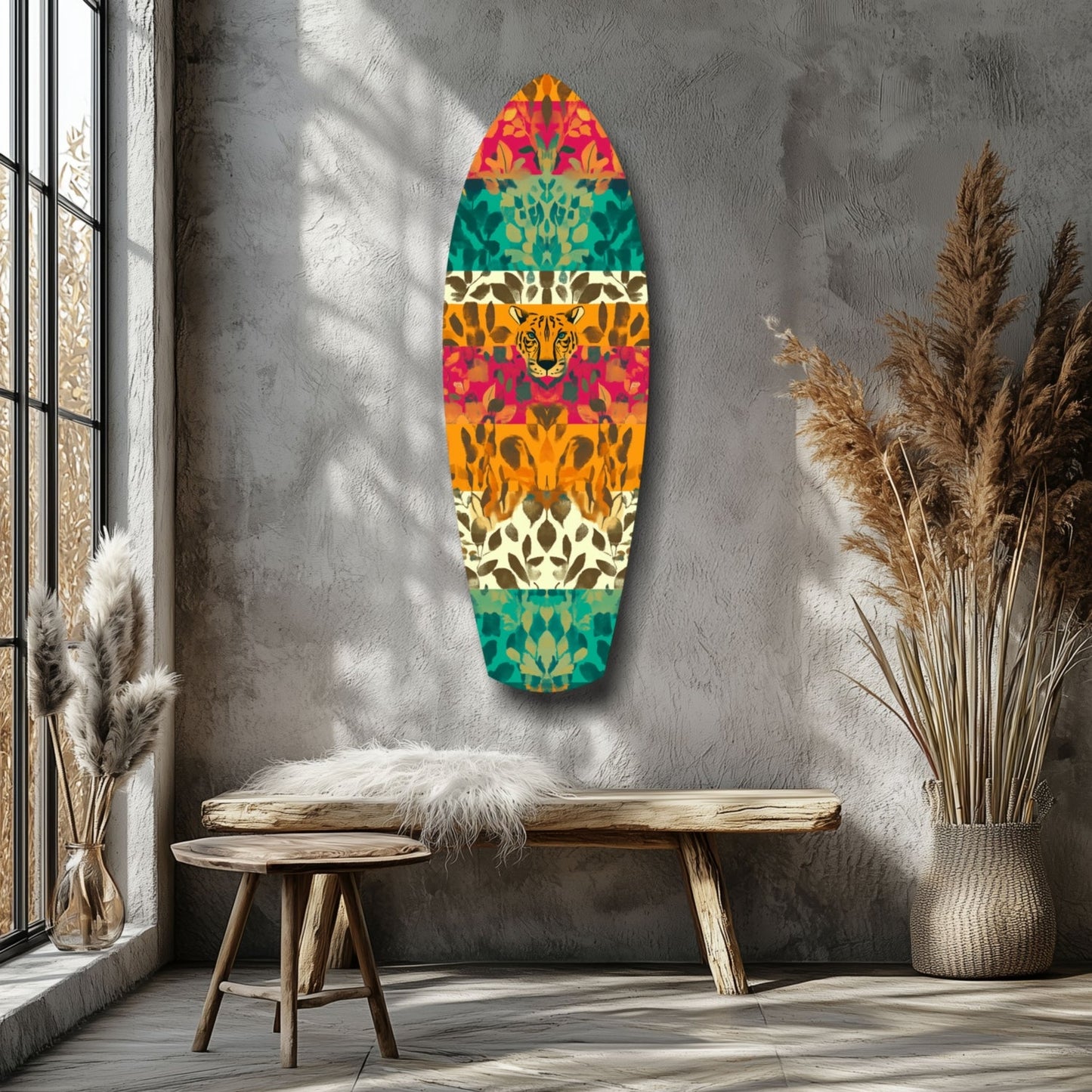 Tiger Face Tropical Camo Stripes Glass Wall Art