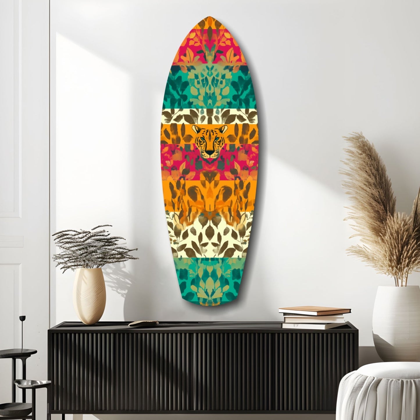 Tiger Face Tropical Camo Stripes Glass Wall Art