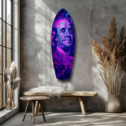 Magenta Ultraviolet Banknote Portrait Glass Wall Art