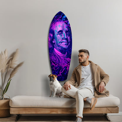 Magenta Ultraviolet Banknote Portrait Glass Wall Art