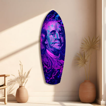 Magenta Ultraviolet Banknote Portrait Glass Wall Art