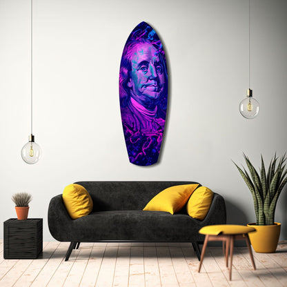 Magenta Ultraviolet Banknote Portrait Glass Wall Art