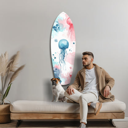 Pastel Jellyfish Skulls Surfboard Glass Wall Art