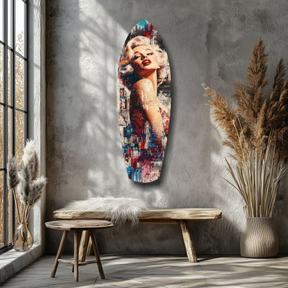 Collage Blonde Glamour Red Lips Glass Wall Art