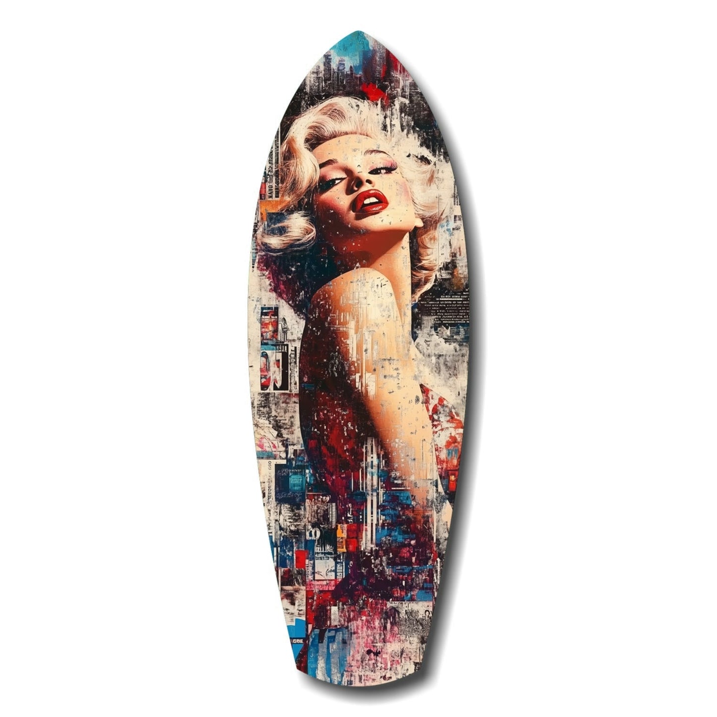 Collage Blonde Glamour Red Lips Glass Wall Art