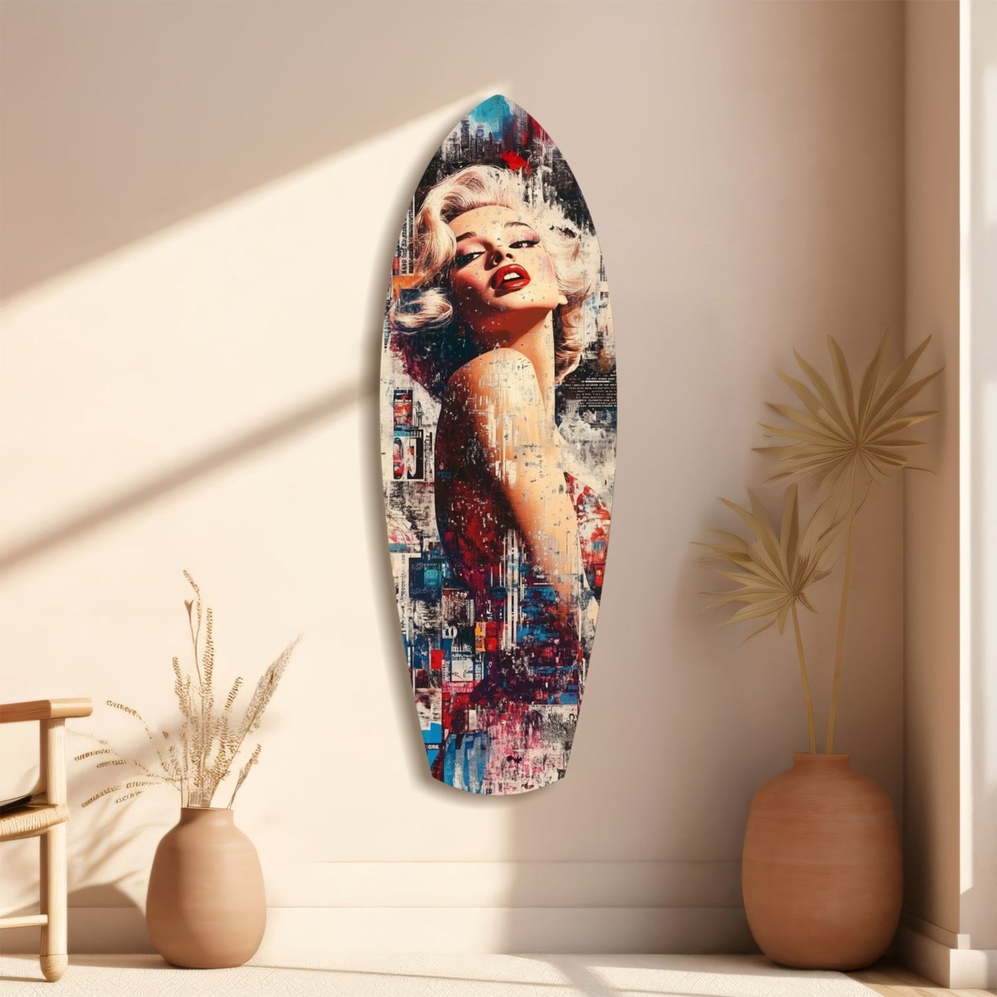 Collage Blonde Glamour Red Lips Glass Wall Art