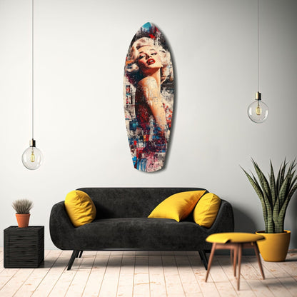 Collage Blonde Glamour Red Lips Glass Wall Art