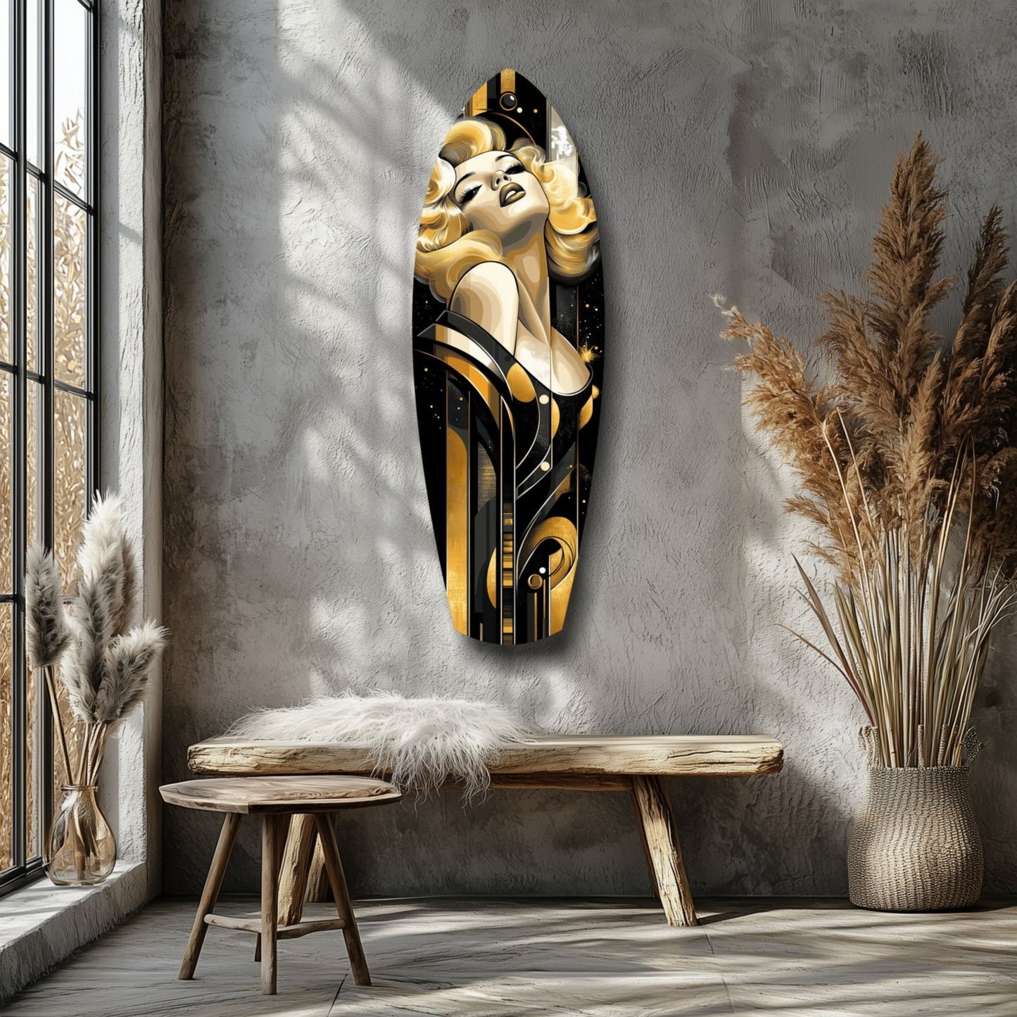 Golden Blonde Bombshell Glass Wall Art