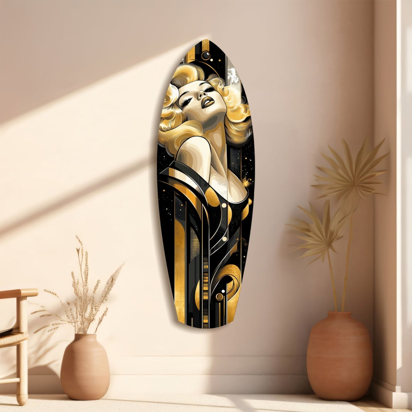 Golden Blonde Bombshell Glass Wall Art