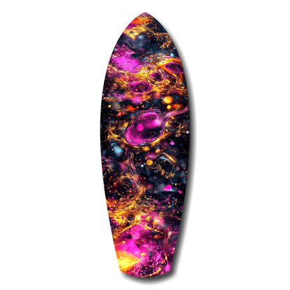 Magenta Gold Cosmic Bubbles Surfboard Glass Wall Art
