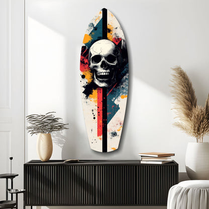 Grunge Surfboard Skull Glass Wall Art