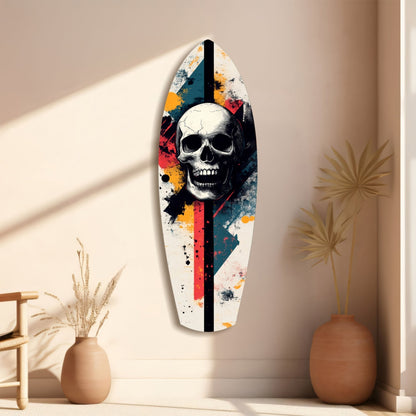 Grunge Surfboard Skull Glass Wall Art