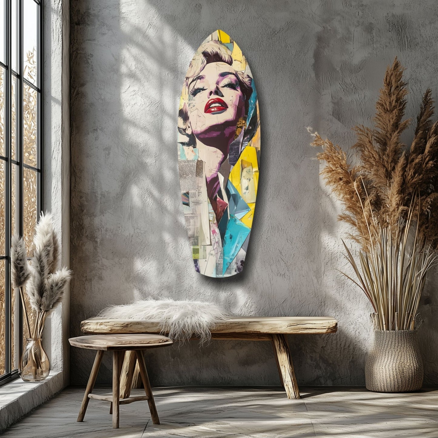 Surfboard Collage Blonde Glass Wall Art