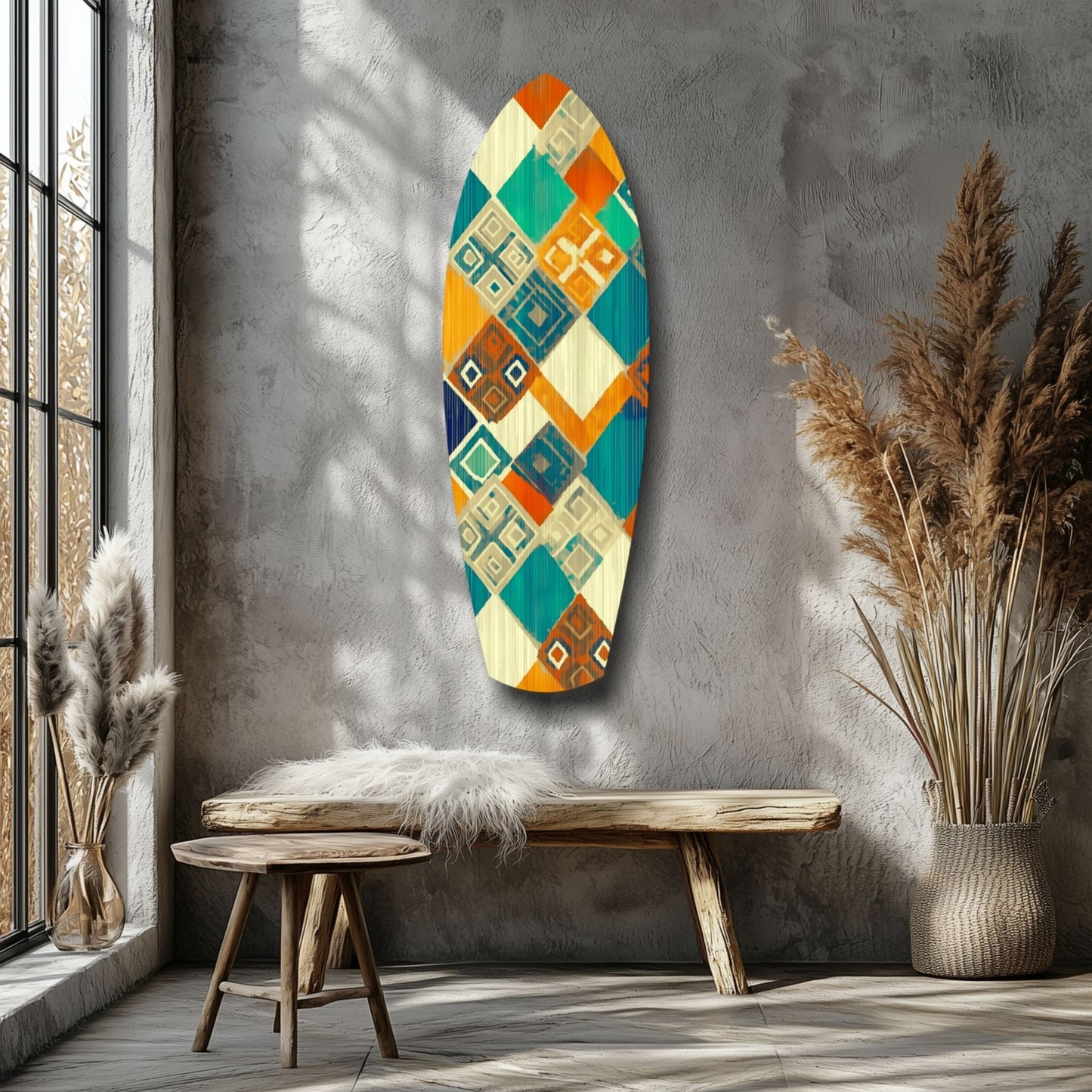 Geometric Diamond Surfboard Glass Wall Art