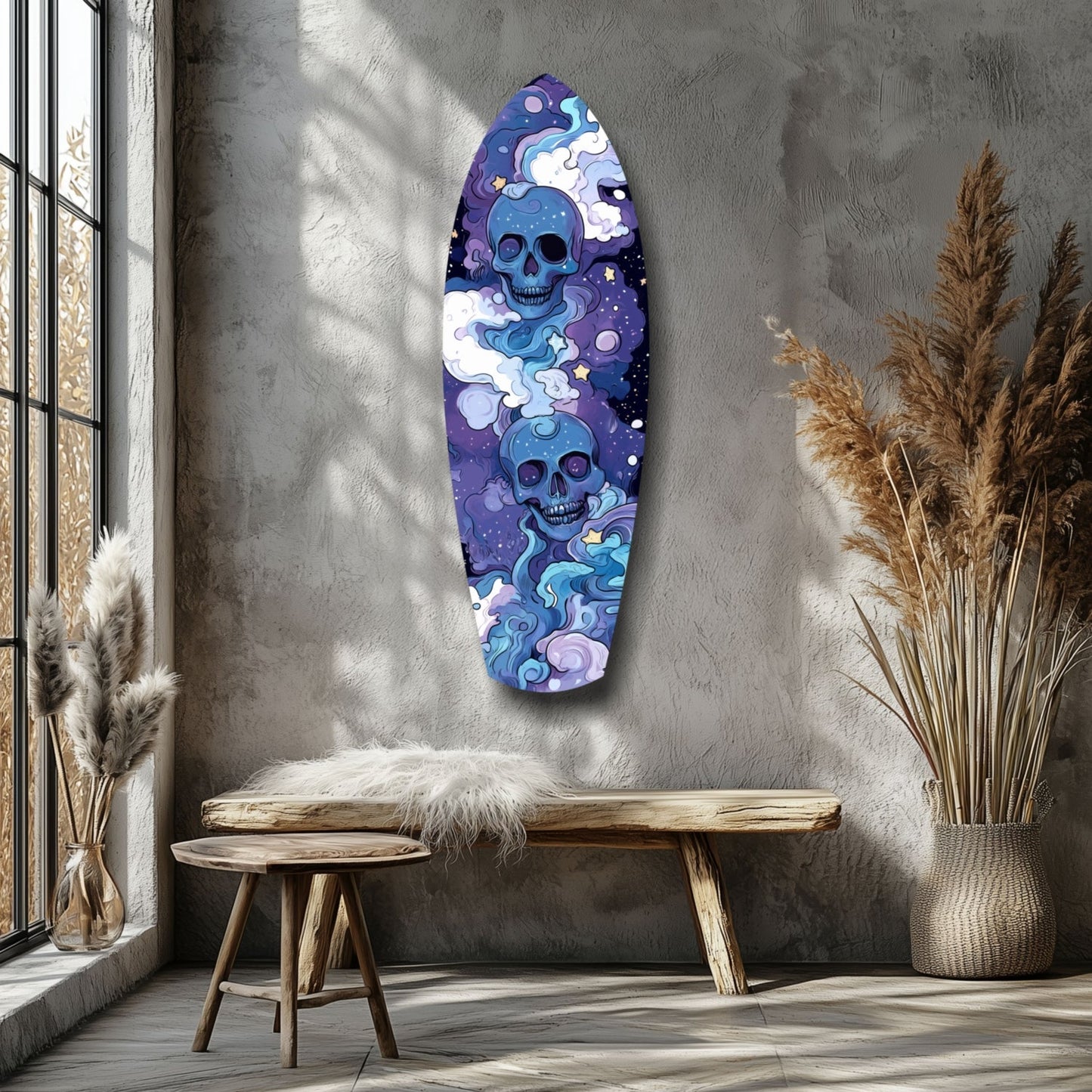 Indigo Cloud Skulls Surfboard Glass Wall Art