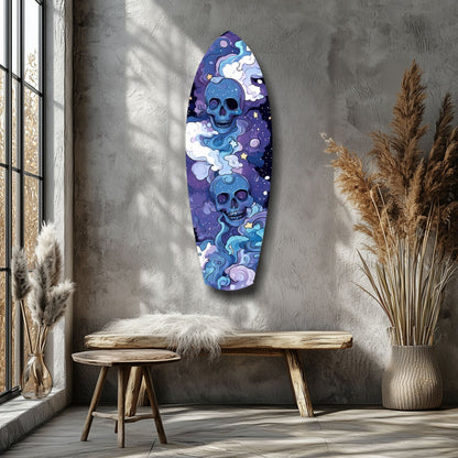 Indigo Cloud Skulls Surfboard Glass Wall Art