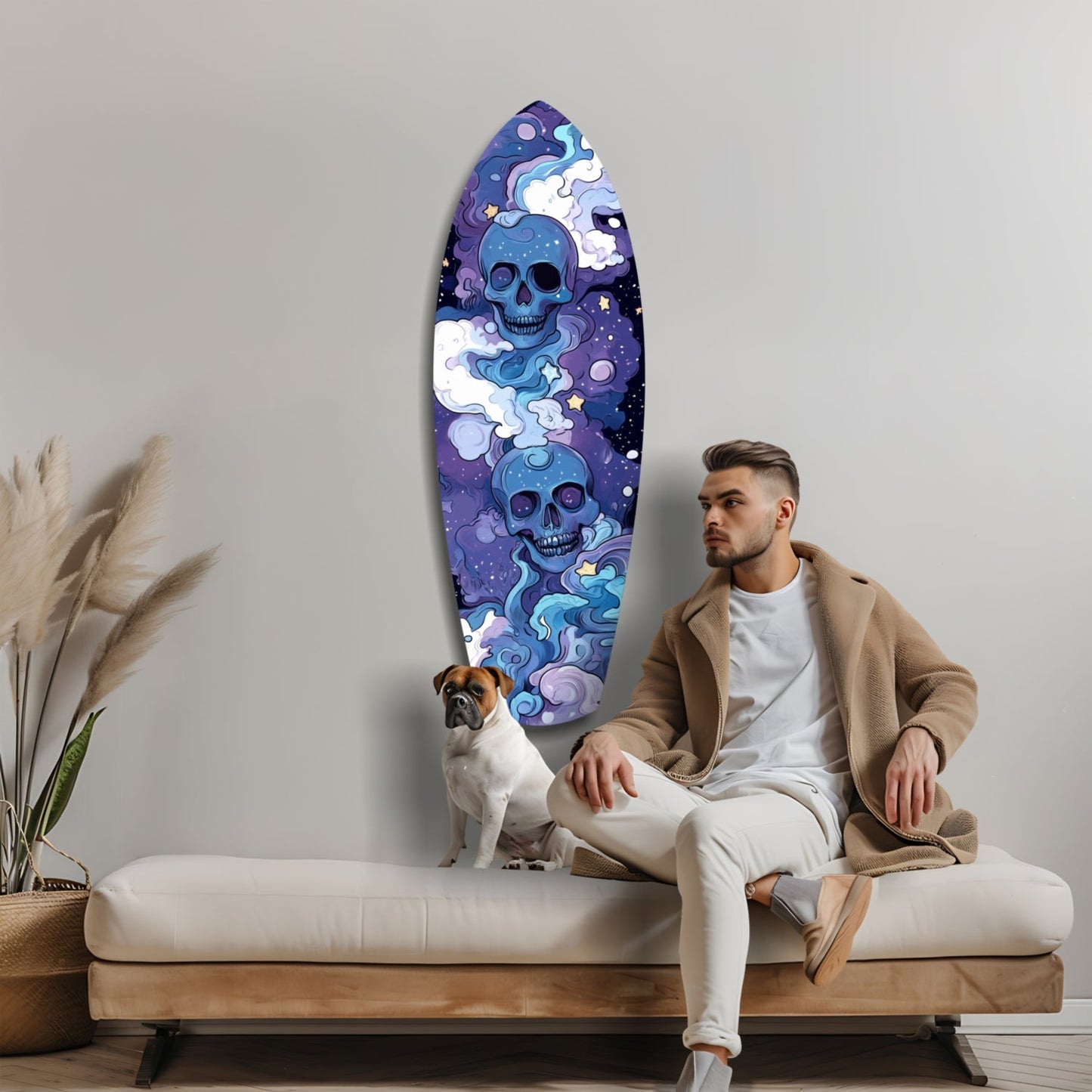 Indigo Cloud Skulls Surfboard Glass Wall Art