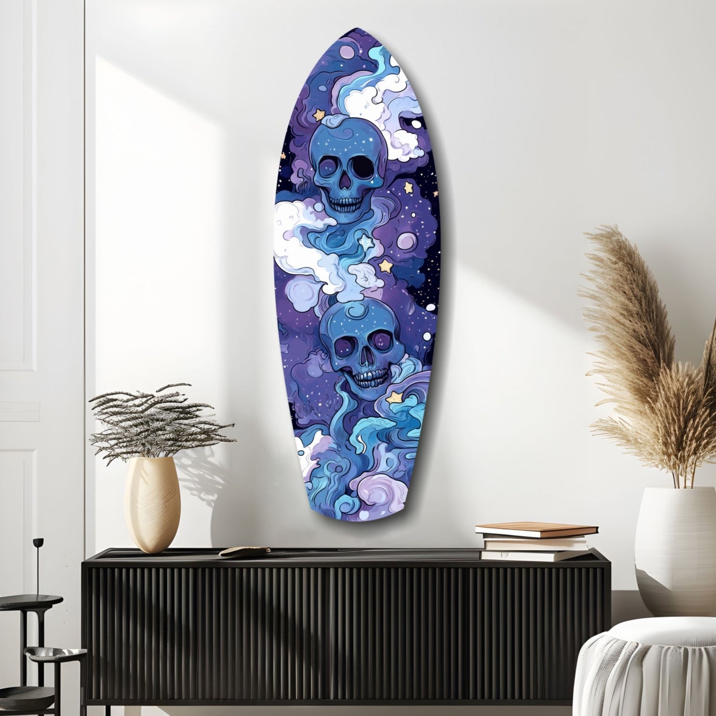 Indigo Cloud Skulls Surfboard Glass Wall Art