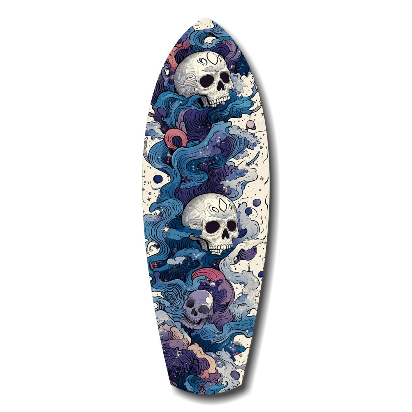 Blue Wave Swirl Skulls Surfboard Glass Wall Art