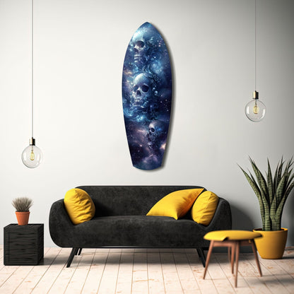 Cosmic Nebula Skulls Surfboard Glass Wall Art