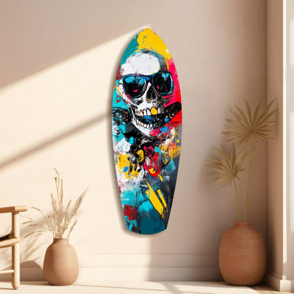 Sunglasses Skull Splatter Surfboard Glass Wall Art
