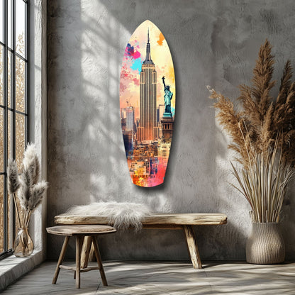 Watercolor Splash Liberty Skyline Glass Wall Art