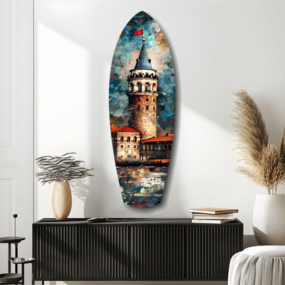 Surfboard Galata Tower Glass Wall Art